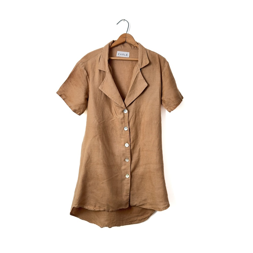 CARLÉ Linen Shirt‎ Dress — Tulum Found, Soft Tailoring in Warm Earth Tone - M
